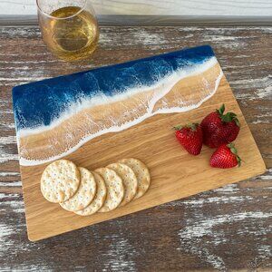Ocean Waves Resin Wood Cutting Board Charcuterie Board Cheeseboard Beach House